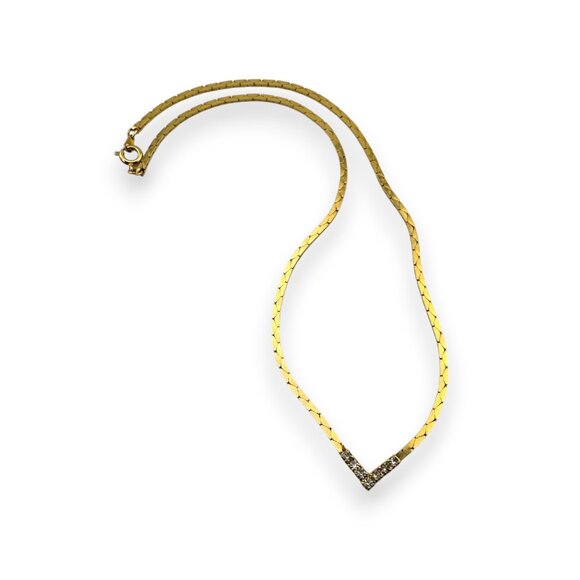 Gold-tone Chevron Rhinestone V Necklace - Picture 7 of 10